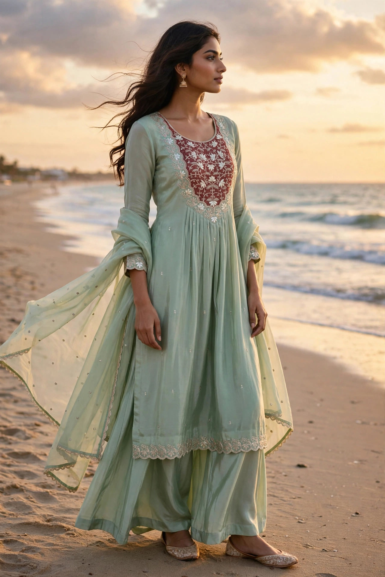 HO Silk Suit with Viscose Organza Dupatta